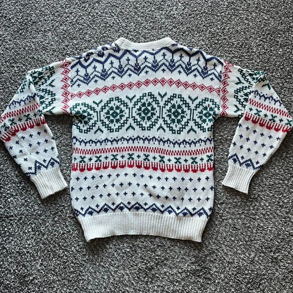 Vintage Penwick Isle Aran Sweater Mens M White Geometric Retro Eclectic Grandpa - Picture 4 of 8